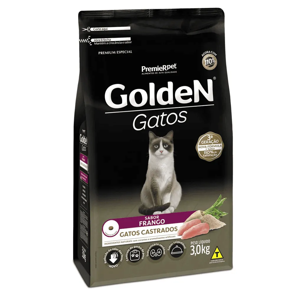 Ração Golden Fórmula Gatos Castrados Frango 3Kg