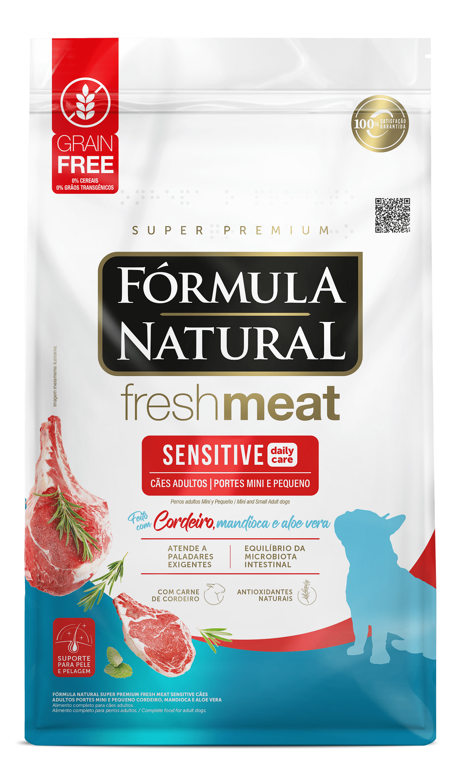 Ração Fórmula Natural Fresh Meat Sensitive Cães Adultos Pequeno Porte 10Kg - Cordeiro, Mandioca e Aloe Vera 