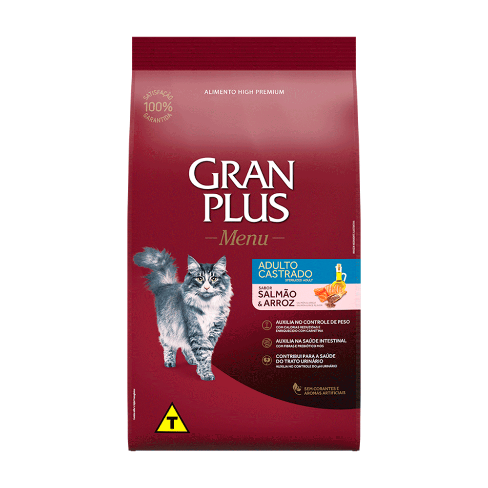 Gran Plus Gatos Castrados Sabor Salmão e Arroz 10 Kg