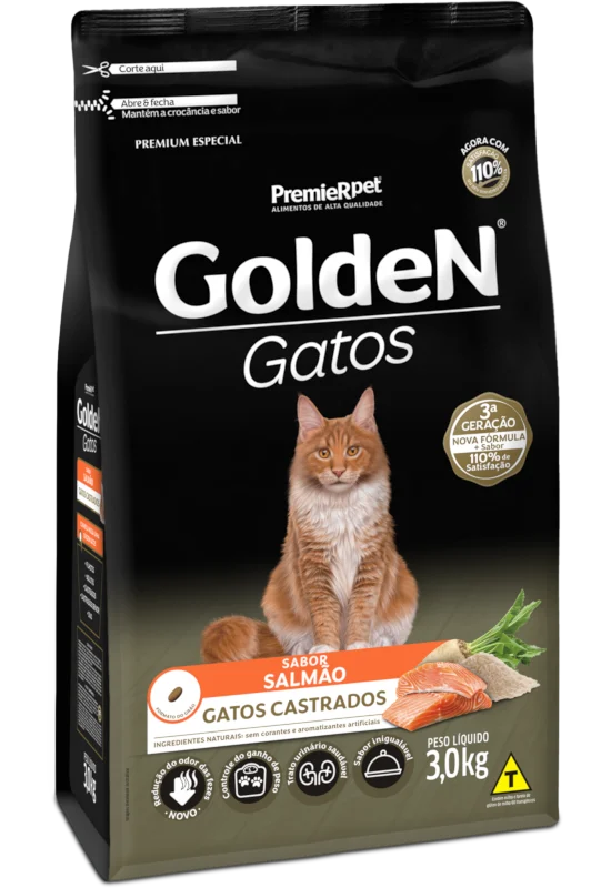 Ração Golden Fórmula Gatos Castrados Salmão 3Kg