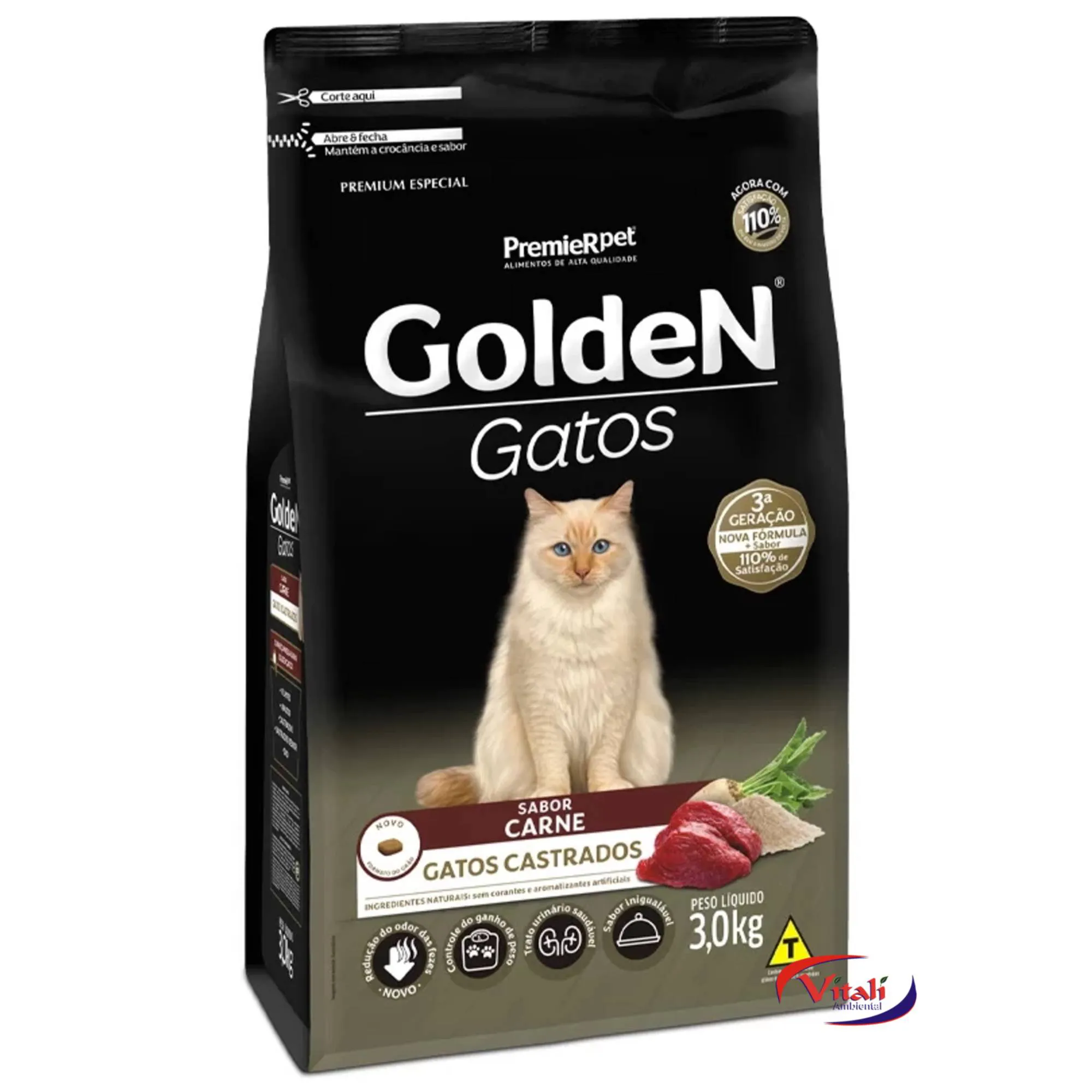 Ração Golden Fórmula Gatos Castrados Carne 3Kg