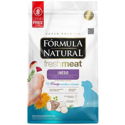 Ração Fórmula Natural Fresh Meat Cães Filhotes Médio 12kg - Frango, Mandioca e Cúrcuma