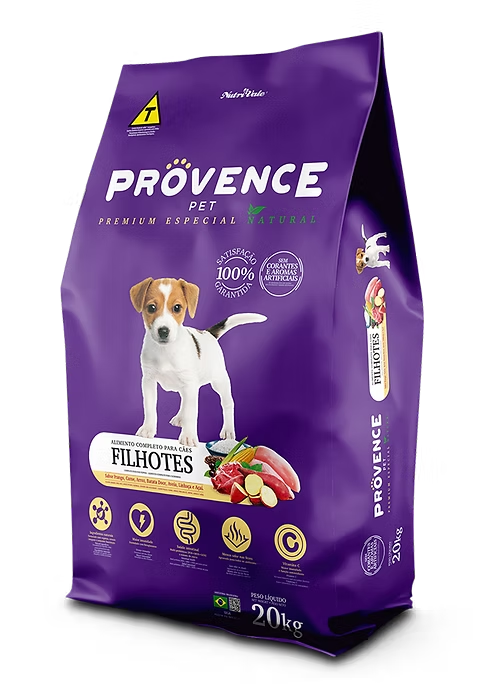 Ração Provence Cães Filhotes Frango 20Kg - Frango, Arroz, Batata Doce, Aveia e Linhaça